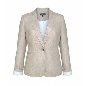 Talbots Women's Size 8 Linen Blazer Oatmeal Classic One Button Blazer Lined